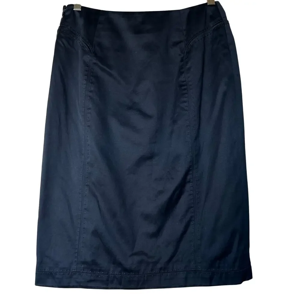 Chado Ralph Rucci‎ Skirt Size 8 Vintage Navy Straight Pencil Y2K 90s Made in USA
